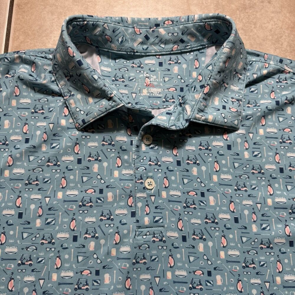 Southern Tide Men’s XXL Blue All Over Cocktail Print Golf Performance Polo Shirt